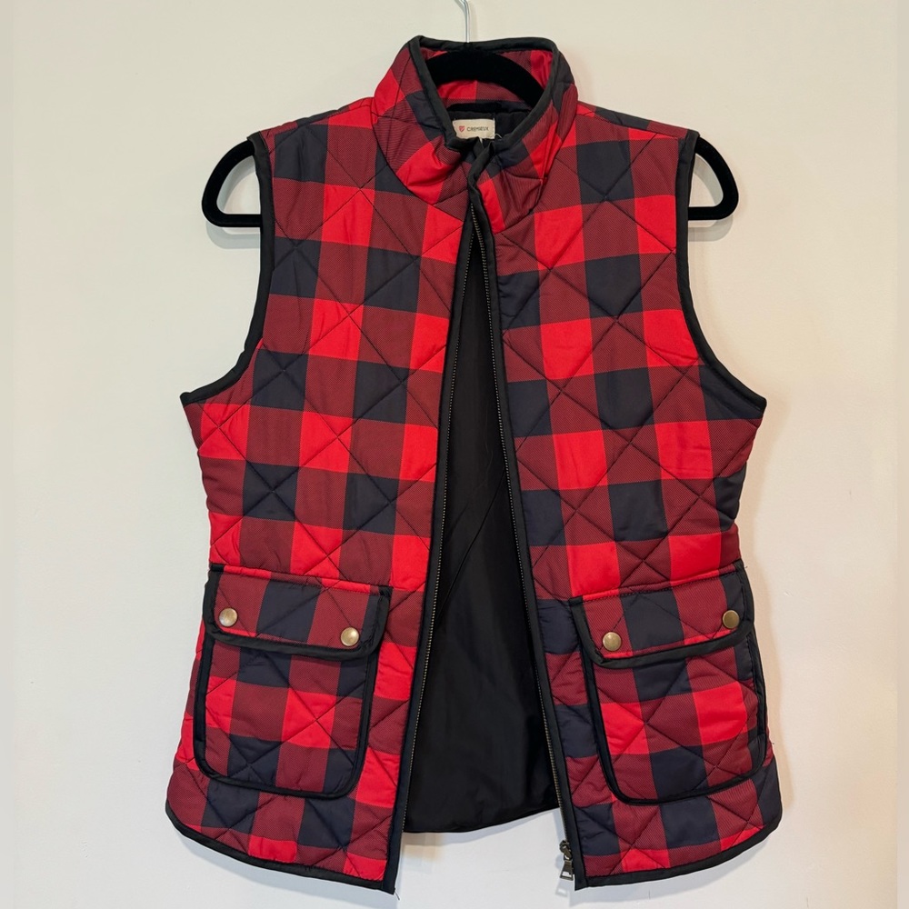 Cremieux | Red & Black Check Puffer Vest | Size Small